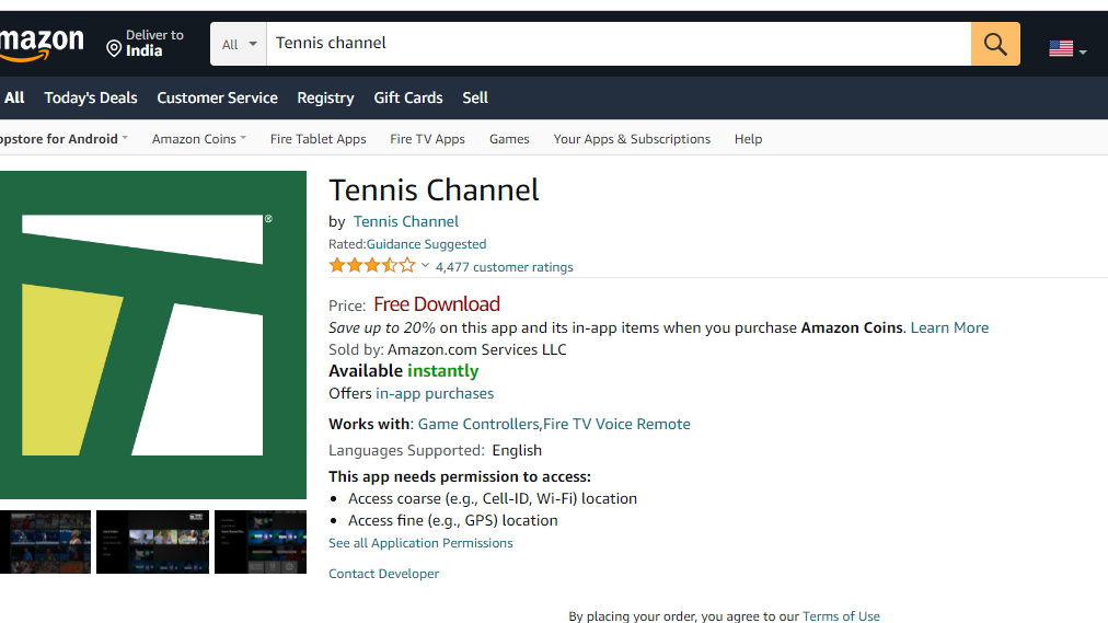 Install tennis channel on Firestick