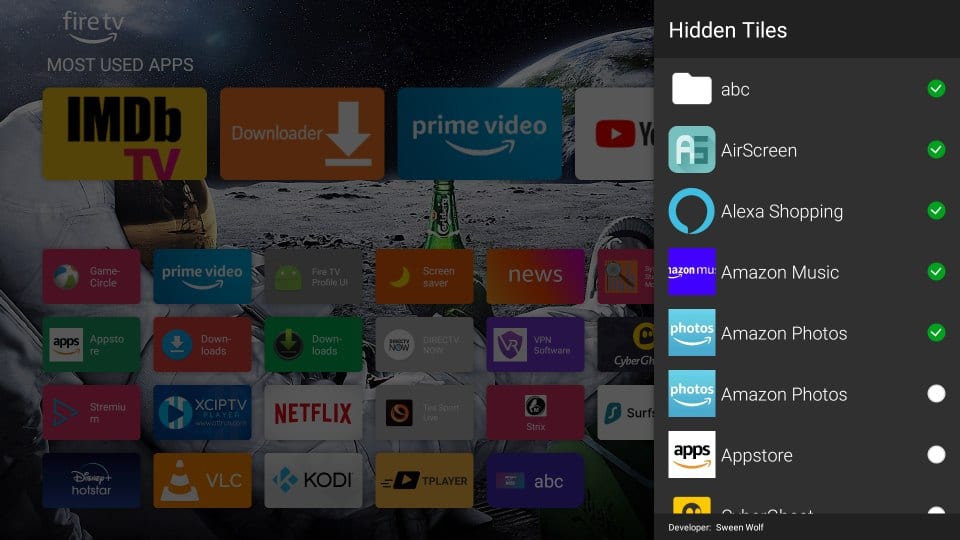 Select Apps to hide on Wolf Launcher with Firestick.