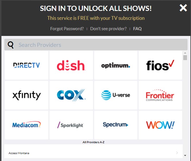 Sign in with your cable TV subscription account.