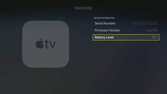Apple TV Remote Battery level