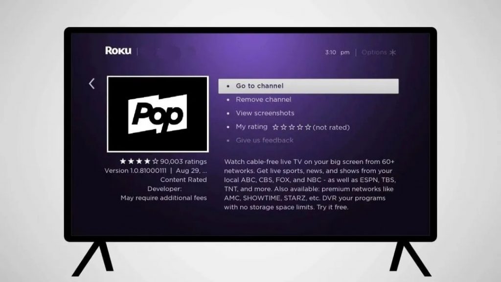 launch  Pop TV on Roku