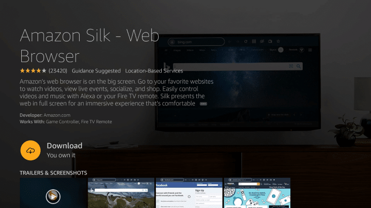 Install the Amazon Silk - Web Browser.