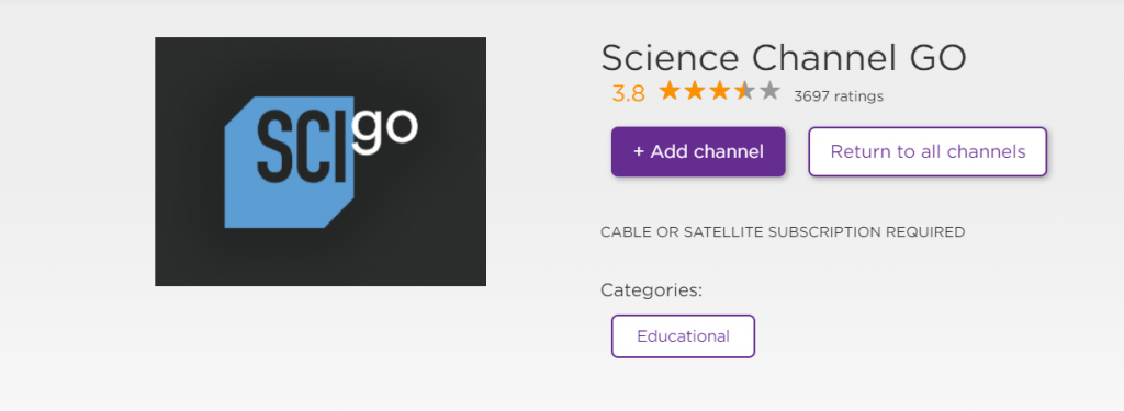 Select Add Channels to get Science Channel Go on Roku.