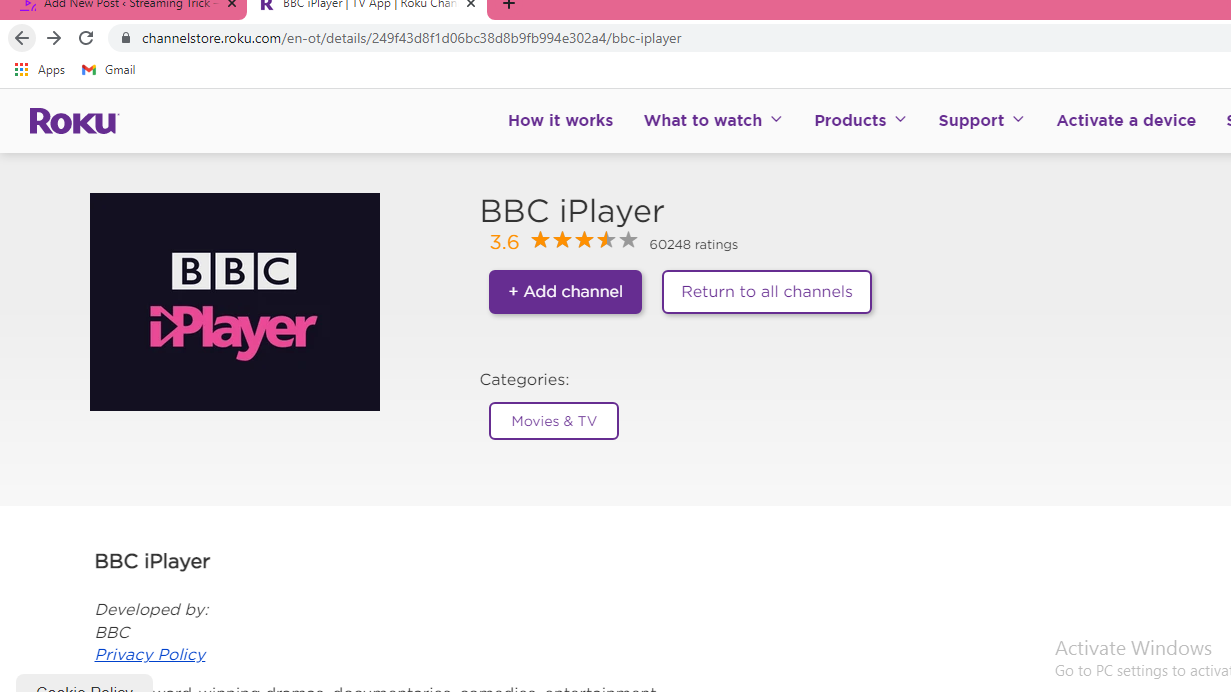 Add BBC iPlayer on Roku 