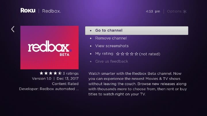 Launch Redbox on Roku