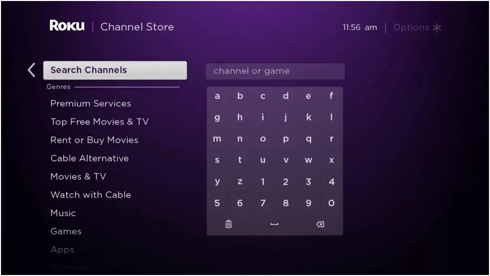 Search channels option