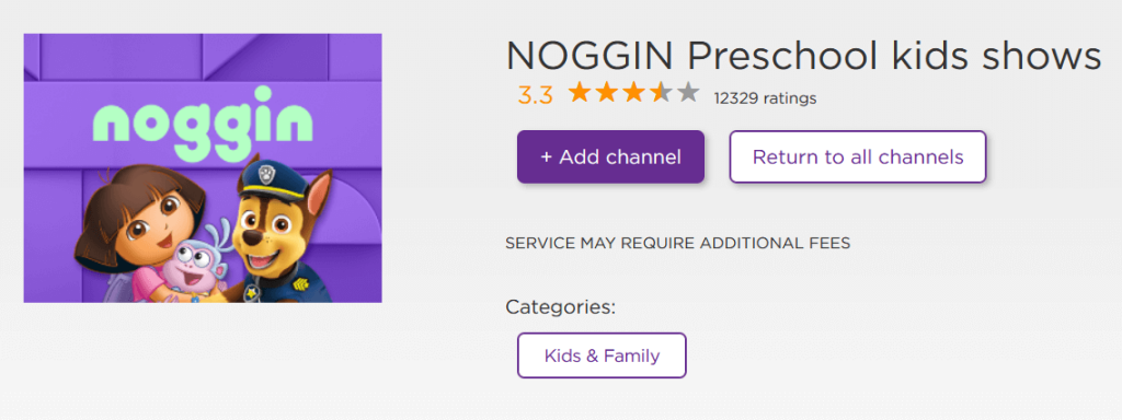 Click Add Channel to get NOGGIN on Roku