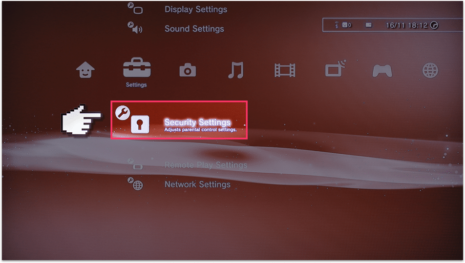 Select Security Settings on PS3