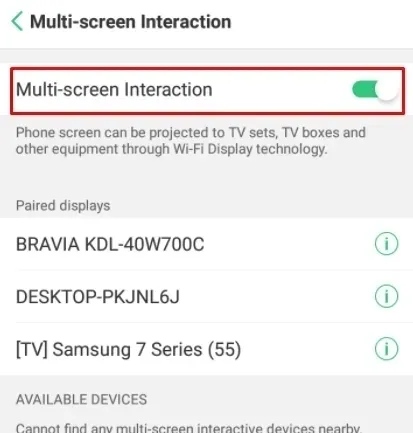Click Cast or Multi-screen or Smart View option.