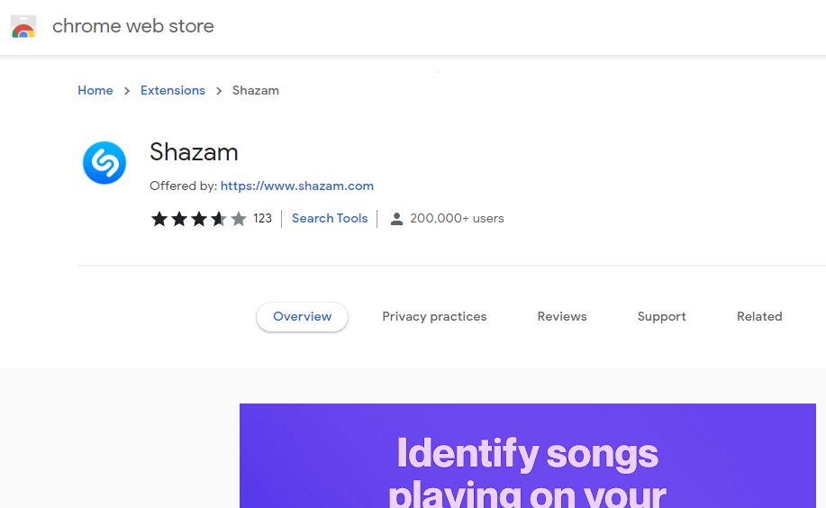 Tap Add to Chrome to install Shazam extension