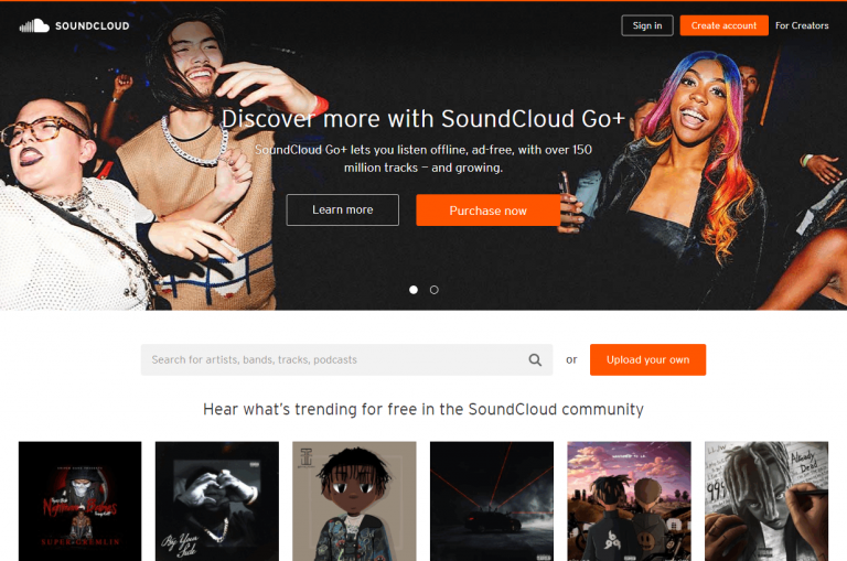 Click Create account on SoundCloud website