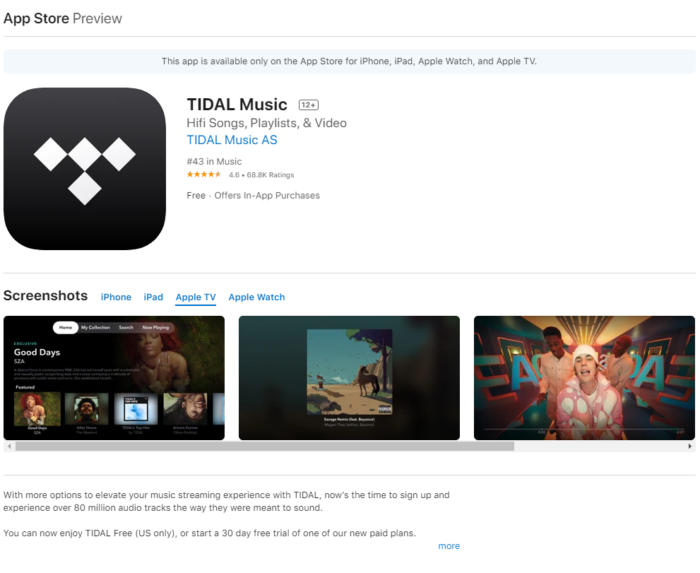 Download Tidal app on Apple TV