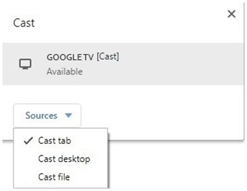 Cast options on Chrome Browser