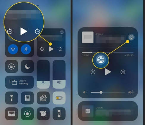 Select Airplay icon and select Apple Tv from iPhone.