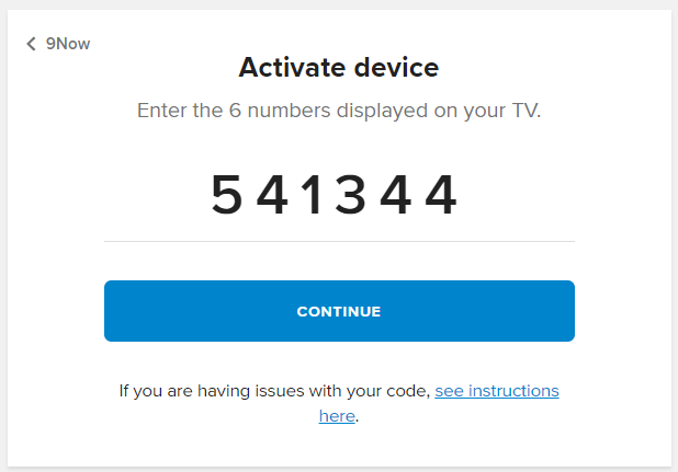 Enter the activation code to activate 9Now on Firestick