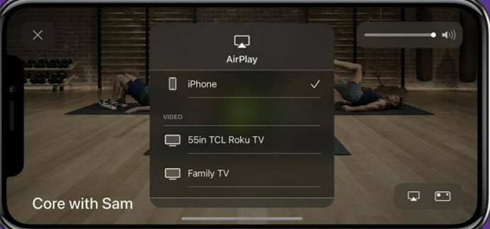 Select Roku device to mirror the Fitness+ app