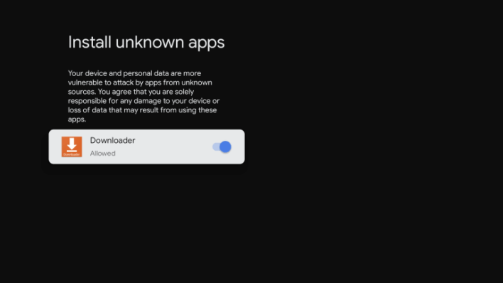 Enable Downloader app to install Audible on Google TV