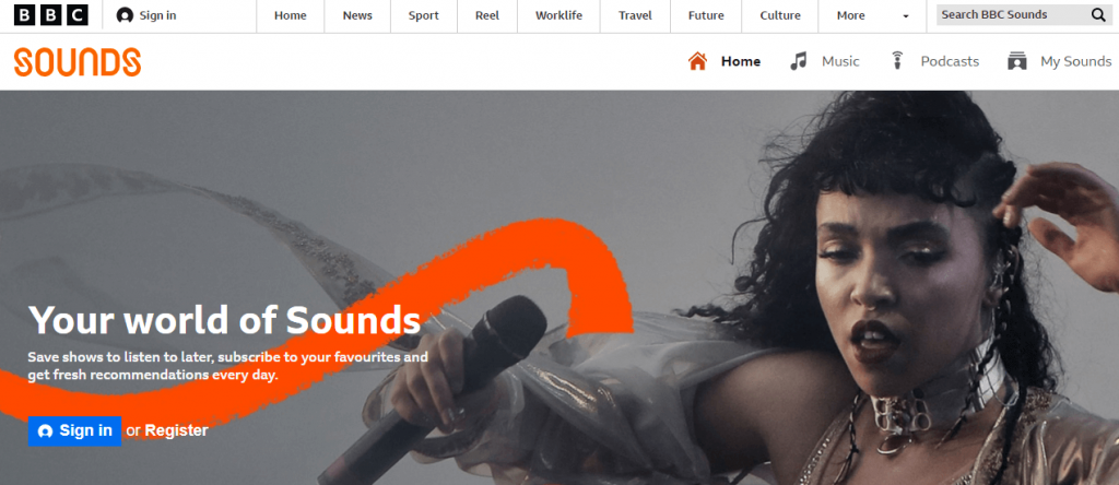 Visit BBC Sounds website using browser.
