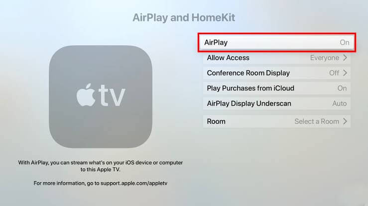Enable Airplay feature in Apple TV.