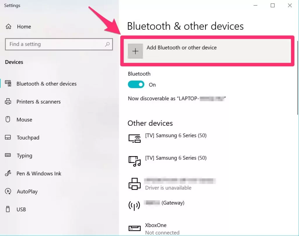Tap Add Bluetooth or other device