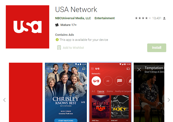 Install USA Network from Play Store or App Store