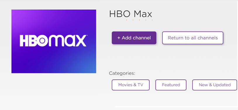 Select Add Channel to add HBO Max to Roku.
