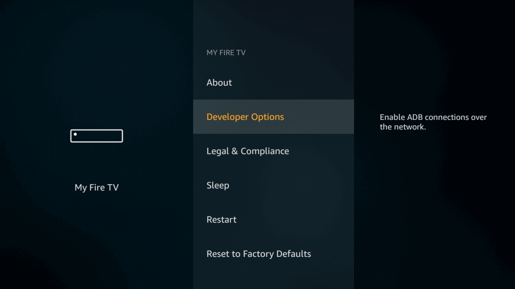 Select Developer options in My fire TV.

