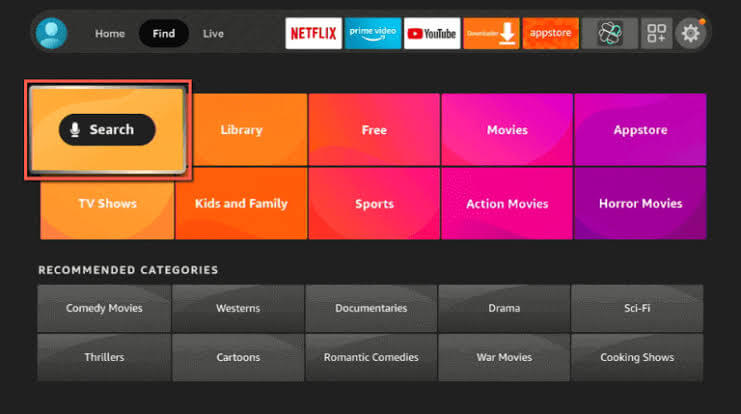 Go to search option in Firestick TV.