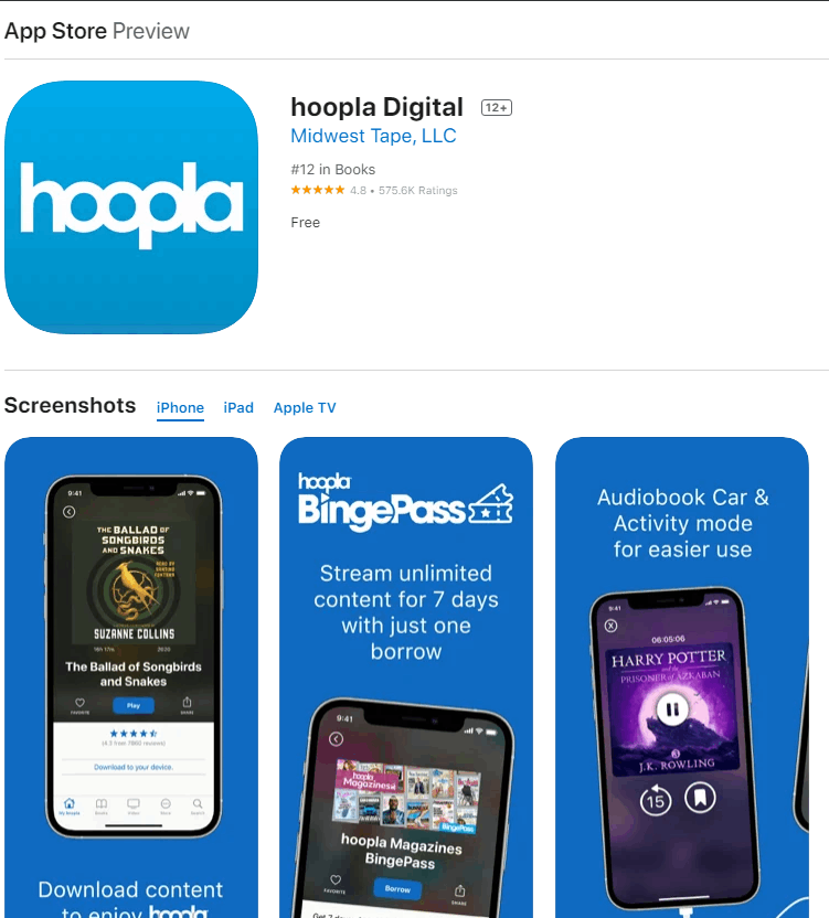 Install Hoopla from App Store