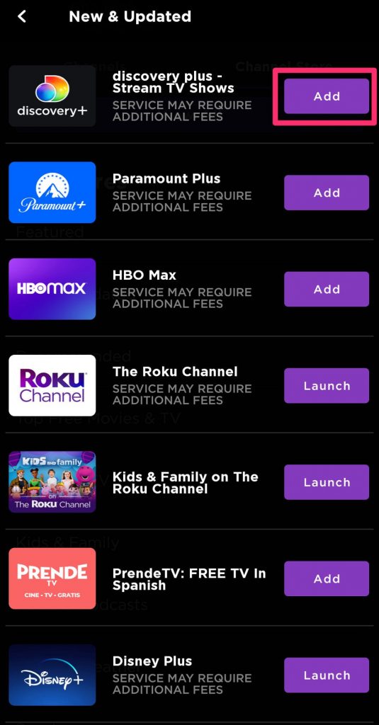 How to Install Apps on Roku- click Add 