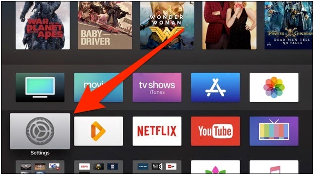 How to Turn On Dark Mode on Apple TV- click Settings
