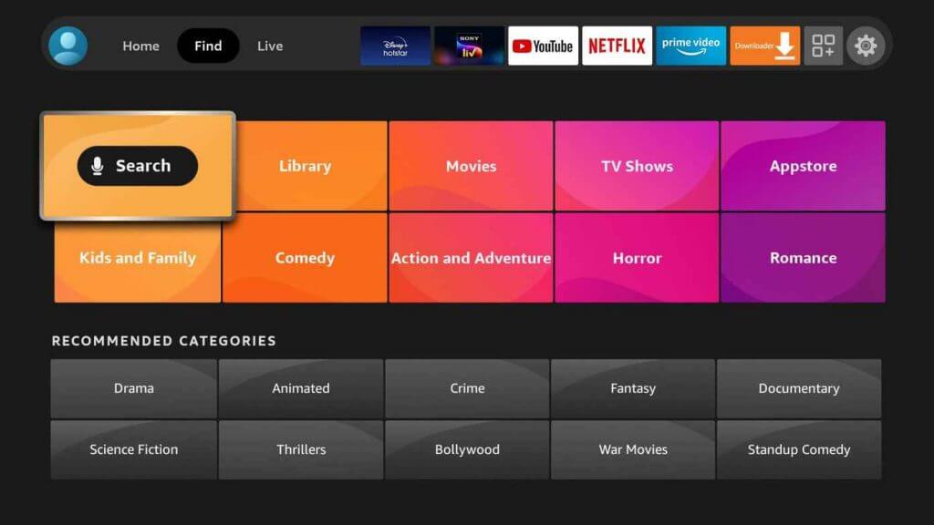 Select Search option under Find Menu from your Firestick home screen