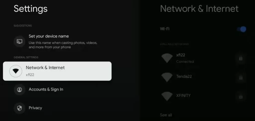 Network and WIFI - AirPlay on Google TV