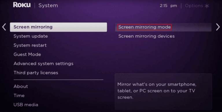 Enable Screen Mirroring Mode on Roku
