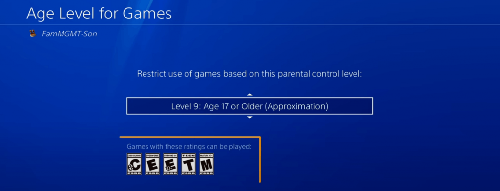 Set your desired age level to enable Parental Controls