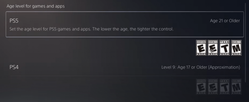 Click PS5 and change the age level