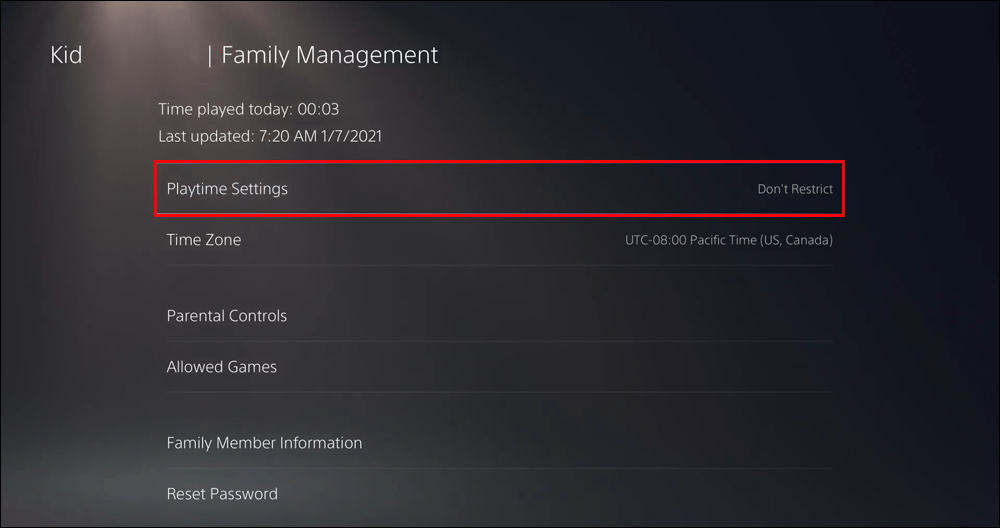 Customize Playtime settings and enable Parental Controls on PS5