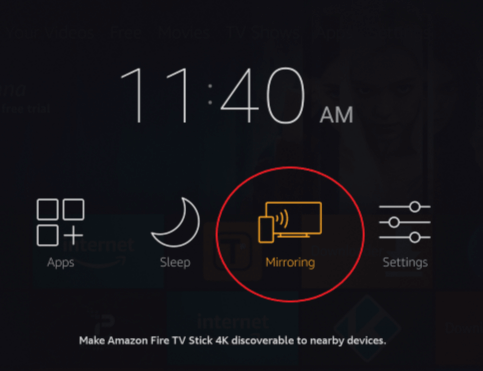 Select mirroring in firestick to enable screen mirroring