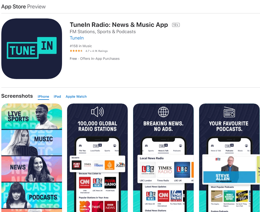 Install TuneIn Radio on Apple iPhone/iPad