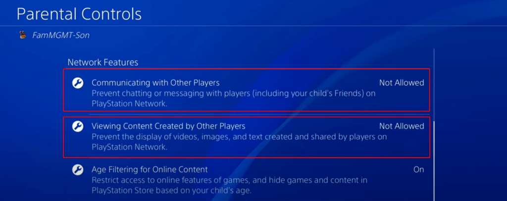 Set the Communicating with Other Players and  Viewing Content Created by Other Players options to Not allowed