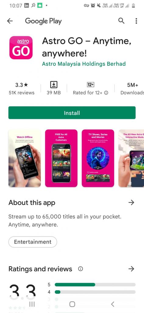 Install Astro Go on Android phone.