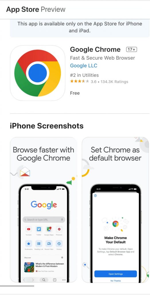 Get Chrome app from App Store