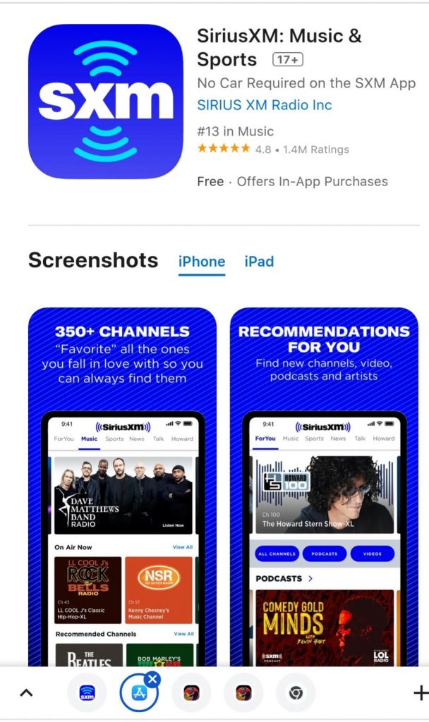 SiriusXM app in App Store