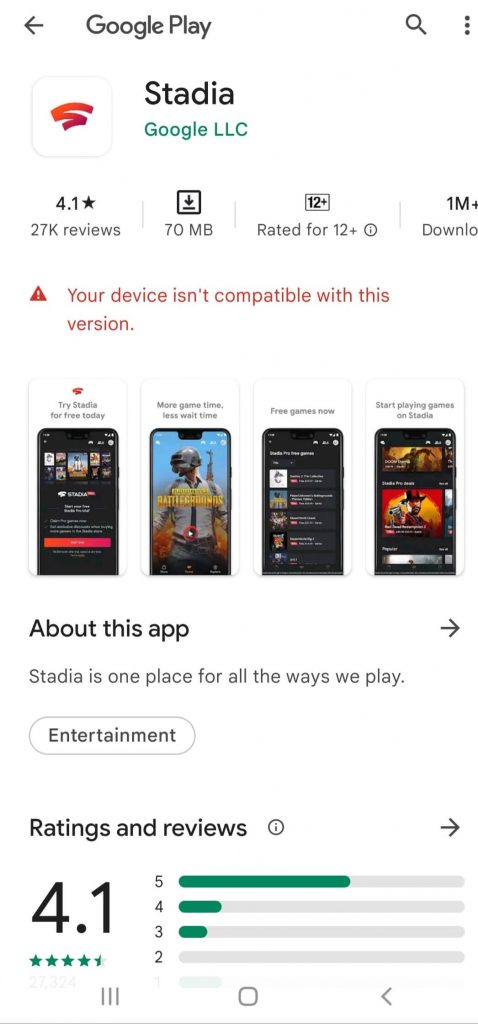 Get Stadia on Play Store