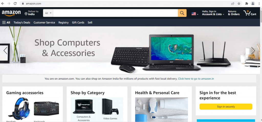 Open Amazon website in PC