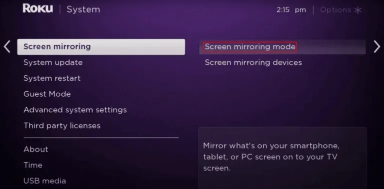 Select Screen Mirroring mode