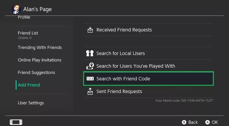 Tap on Search with Friend code