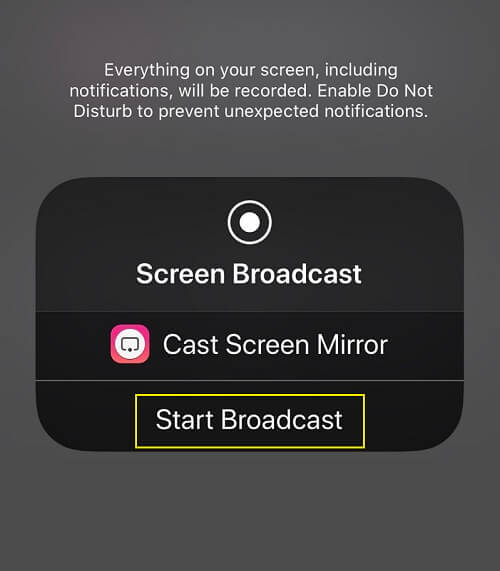 Select Start Broadcast in the pop up