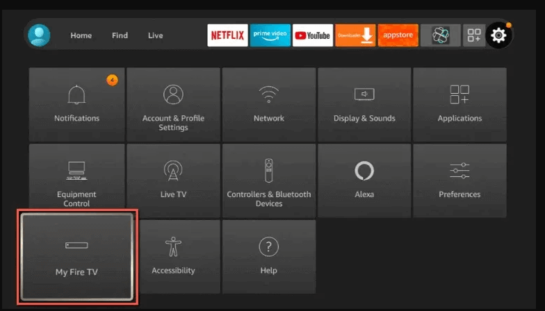 Select My fire TV under Settings
