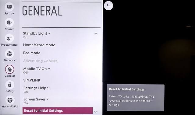 Select Reset to Initial Settings to Factory reset